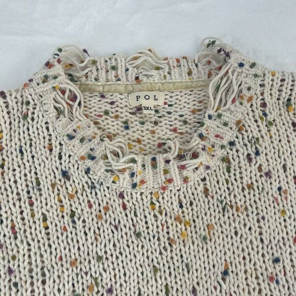 POL Sweater Women 3XL Cream Knitted Pom Pom Confetti Knit Distressed Pullover - Picture 9 of 11